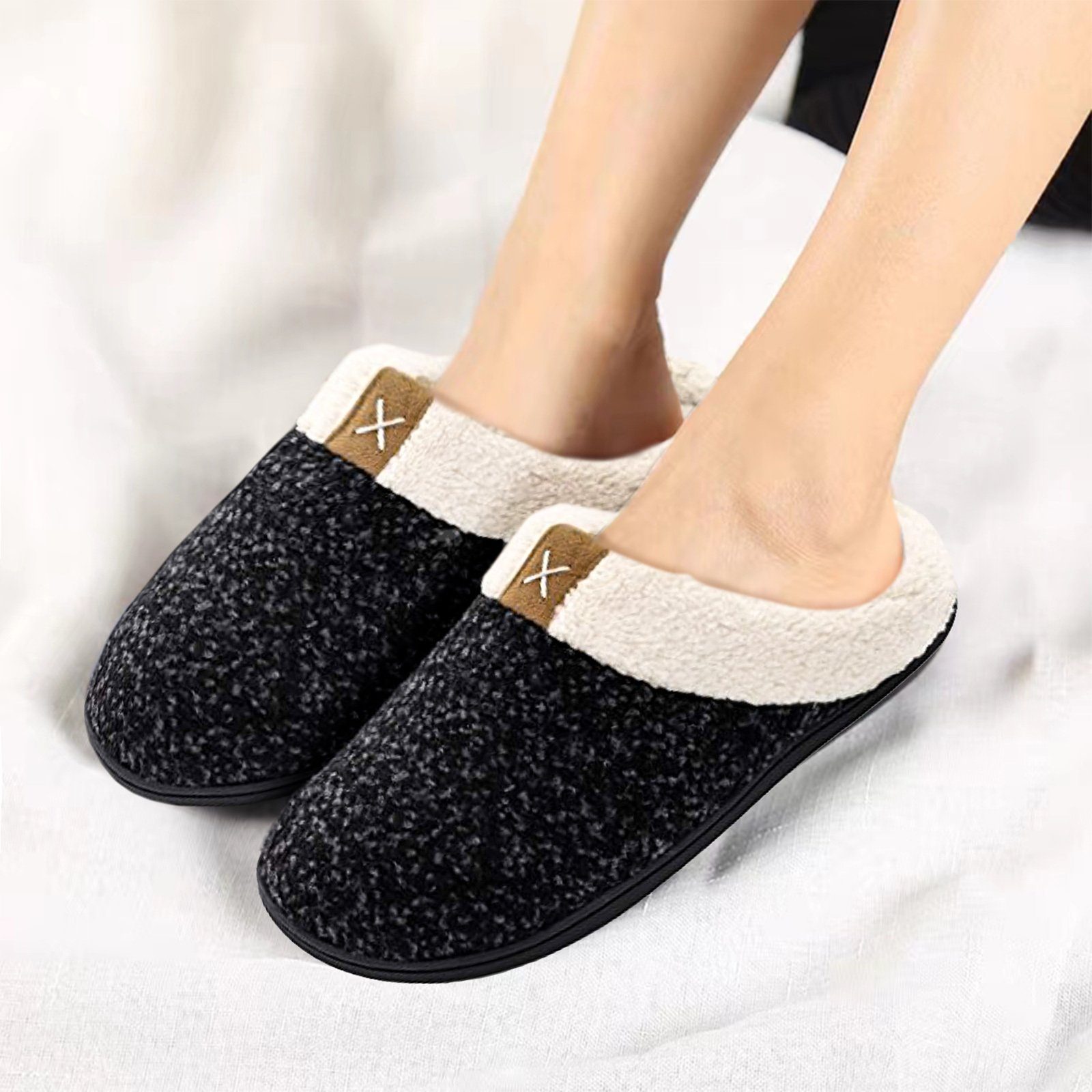 CALIYO Hausschuhe Damen warme Plüsch Slippers, weiche und bequeme Pantoffeln Hausschuh Plush Fleece Lined House Shoes w/Indoor, Outdoor Anti-Skid Rubber Sole