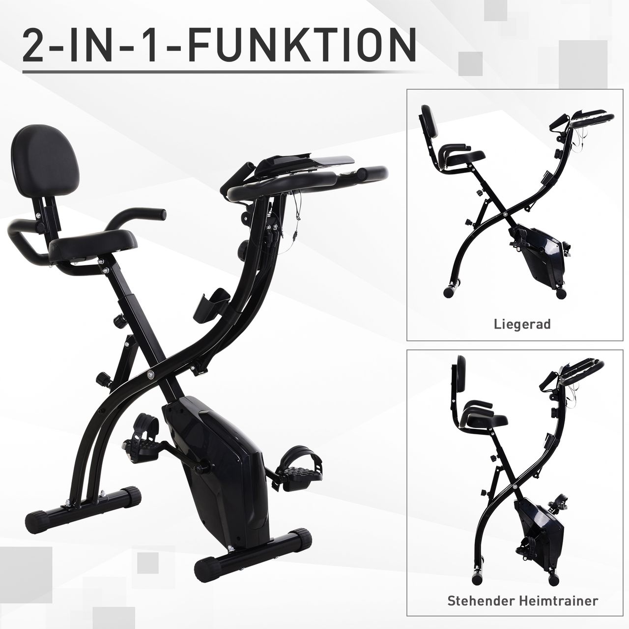 HOMCOM Heimtrainer X-Bike Fahrradtrainer LCD-Display klappbar Schwarz