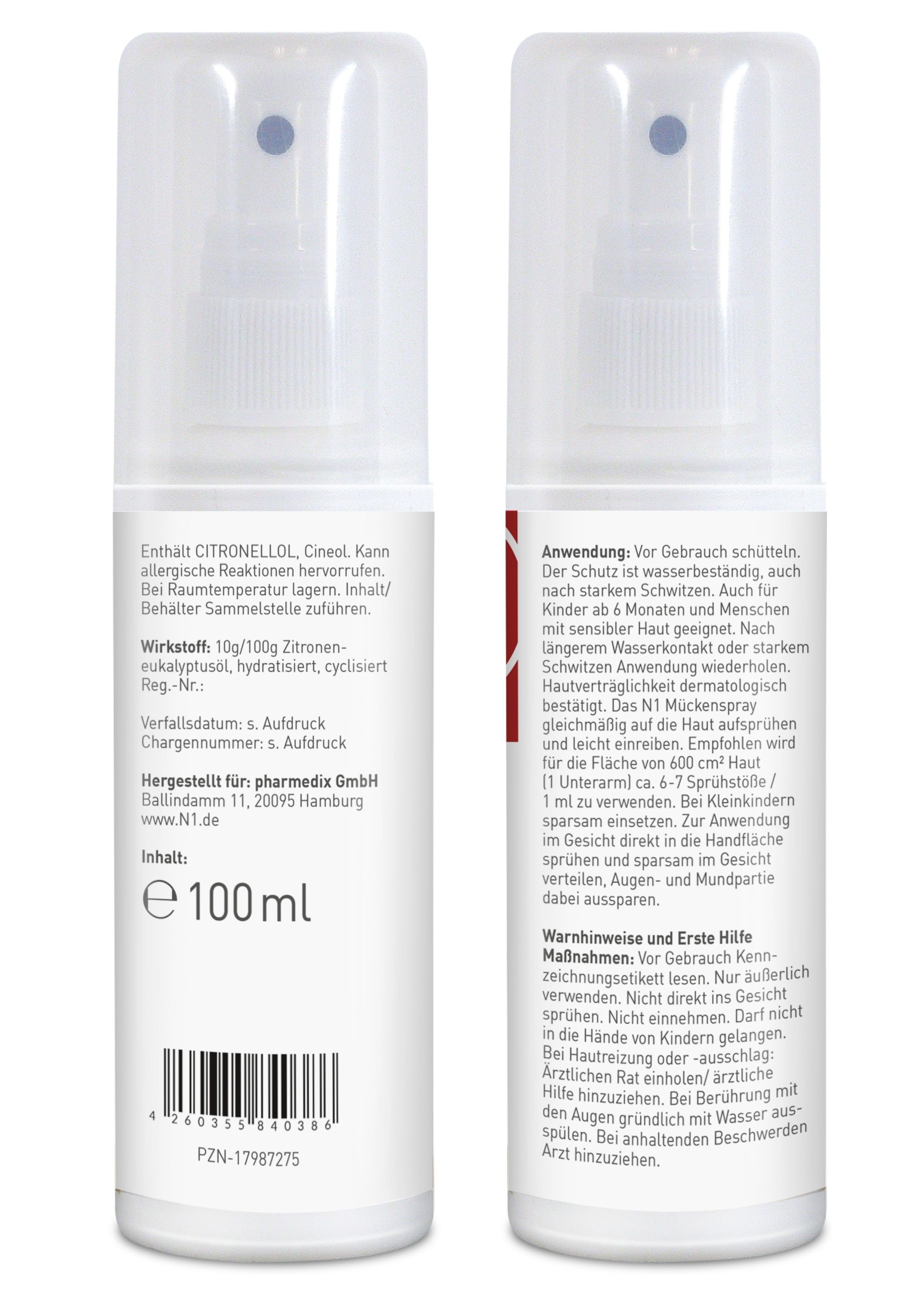 N1 Healthcare Insektenspray pflanzliches Mückenspray, 100 ml, Schon für Kinder ab 6 Monaten und bei empfindlicher Haut geeignet