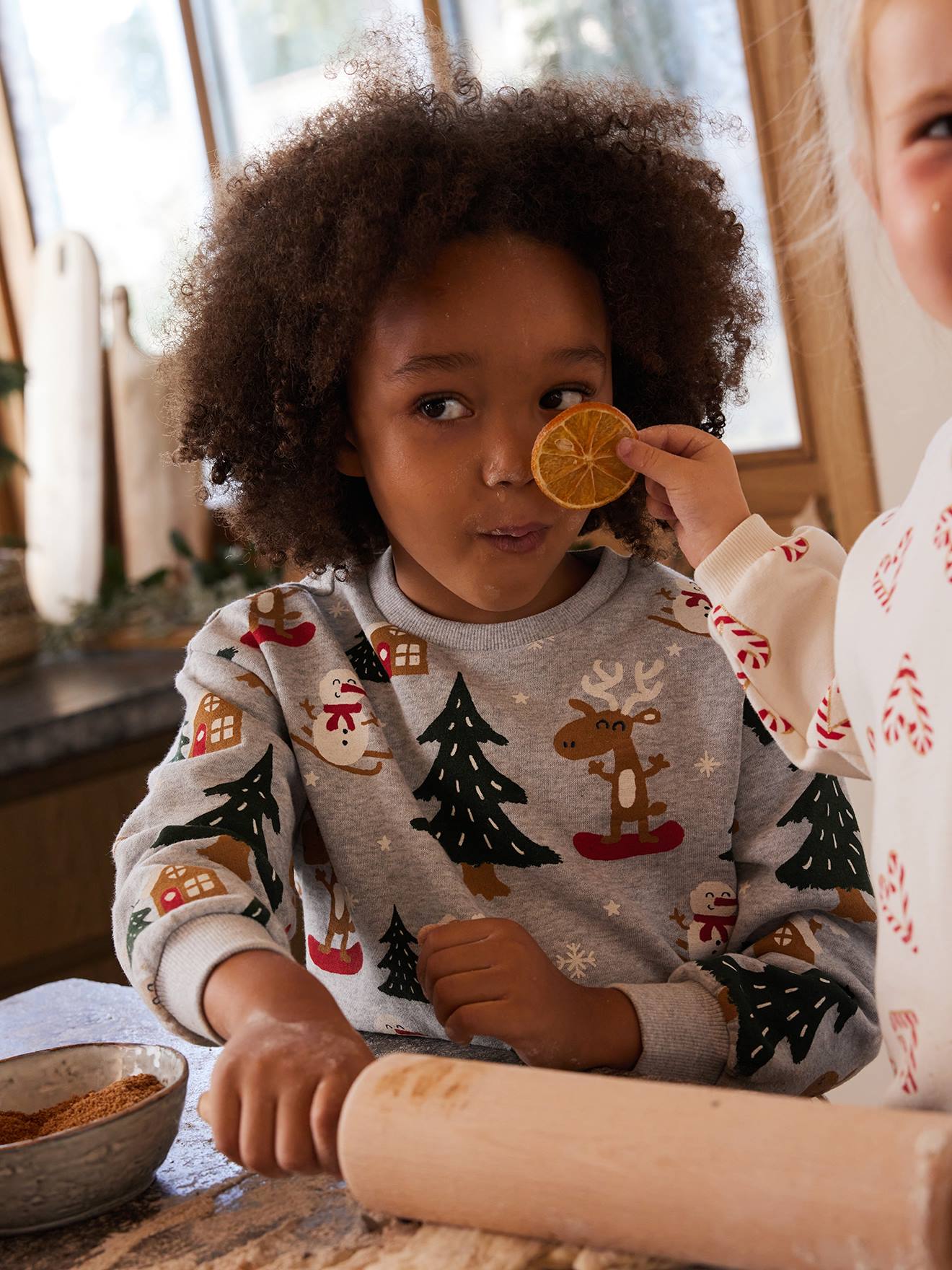 Vertbaudet Jungen Weihnachts-Sweatshirt - grau meliert
