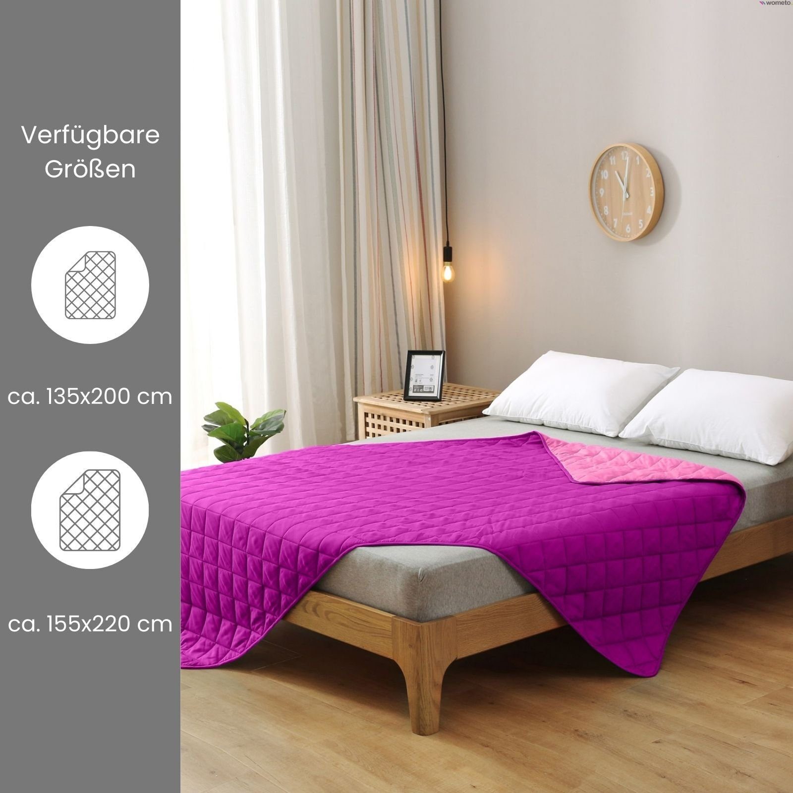 Microfaserbettdecke, Camping, 135x200 cm oder 155x220 cm, wometo, Füllung: Kunstfaser, leichtes Steppbett / Bettdecke für den Sommer (2-farbig, bunt)