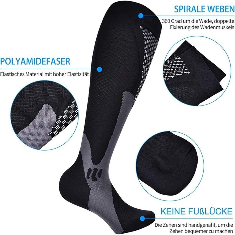 Blusmart Kompressionsstrümpfe 3 Pairs Kompression Socken Frauen Männer (Schnell trocknende, Atmungsaktive, 3-Paar, 30 mmHg Komfortable Anti Müdigkeit) Sportlich Nylon Medizinische Pflege Sport Lauf Strümpfe
