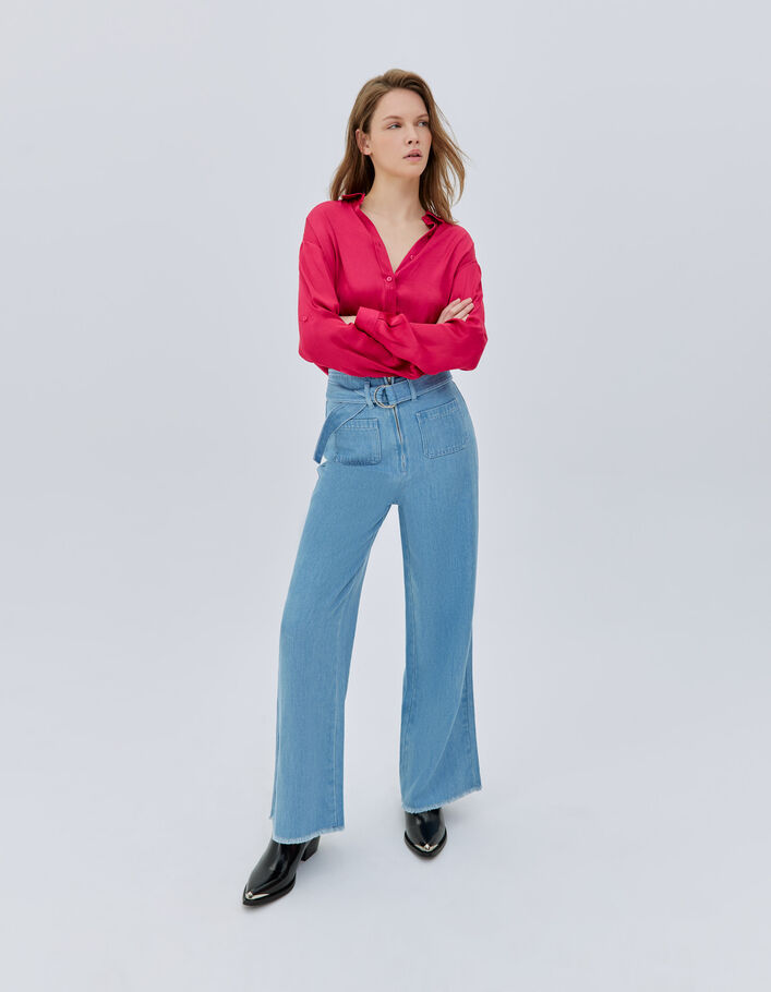 Denim wide leg ceinturé taille haute femme