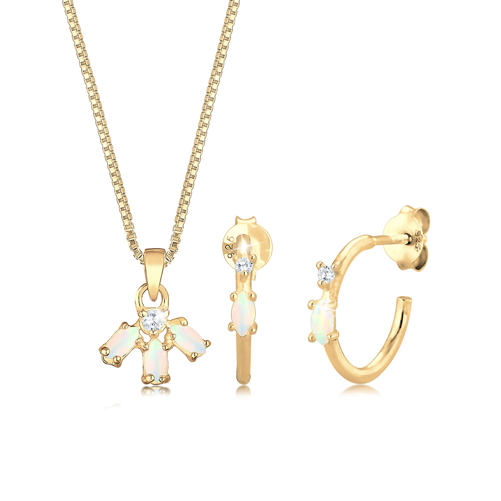 Elli Elli Ensemble de Bijoux Vintage Minimal Opale Synthétique Cristaux Zircone Ensemb Bijoux