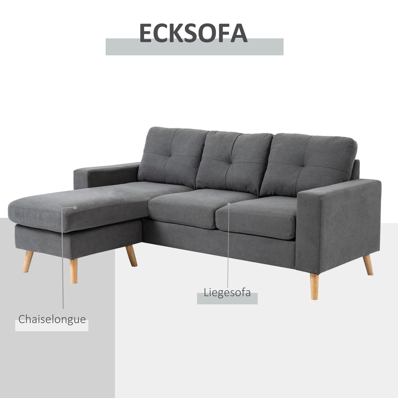 HOMCOM Ecksofa Eckcouch in L-Form, Eckgarnitur in Leinenoptik Couchgarnitur