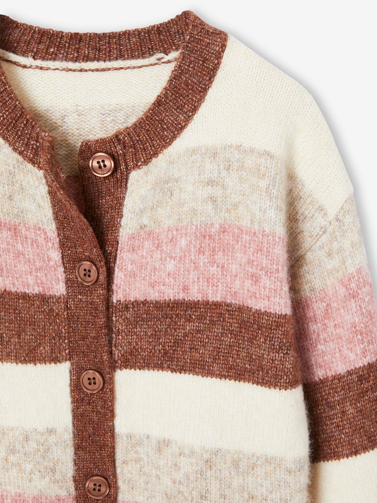 Gilet rayé maille mousseuse fille camel
