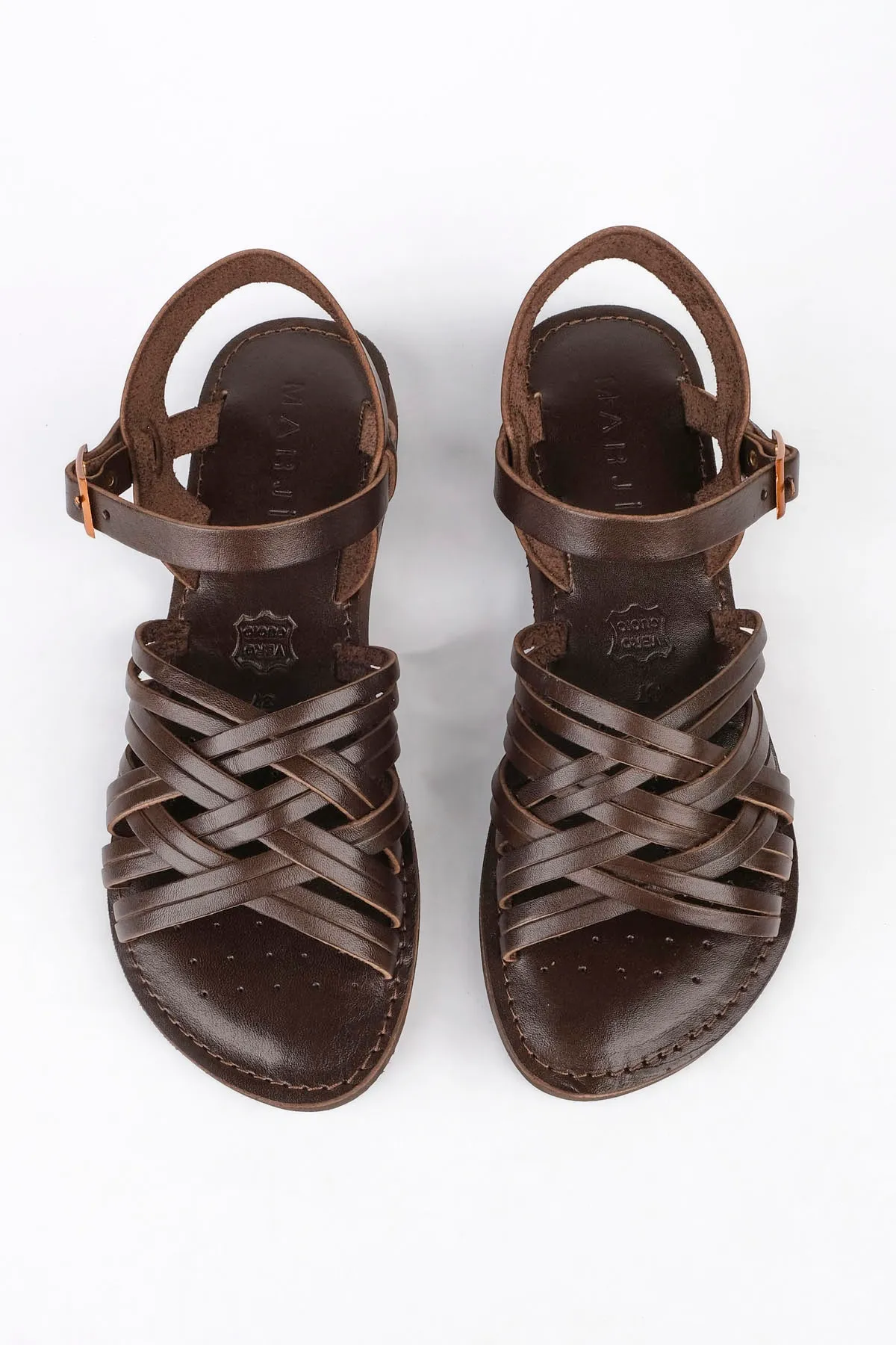 Marjin  Damen Sandalen aus echtem Leder, leichte Eva-Sohle, für den Alltag, Alen Brown