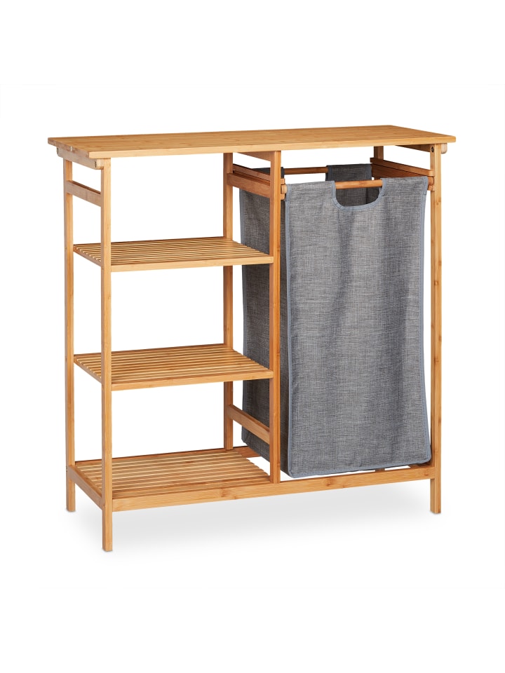 relaxdays 2tlg. Badregal Wäschekorb Set in Natur/Grau - (B)80 x  (H)80,5 x (T)33,5 cm günstig kaufen onesize
