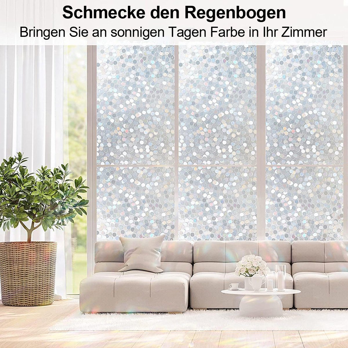 Fensterfolie Regenbogen-Fensteraufkleber - Buntglasdekor und UV-Schutz, flowgoer, Abnehmbare 3D-Glastür- und Fensteraufkleber, 45 cm × 5 m