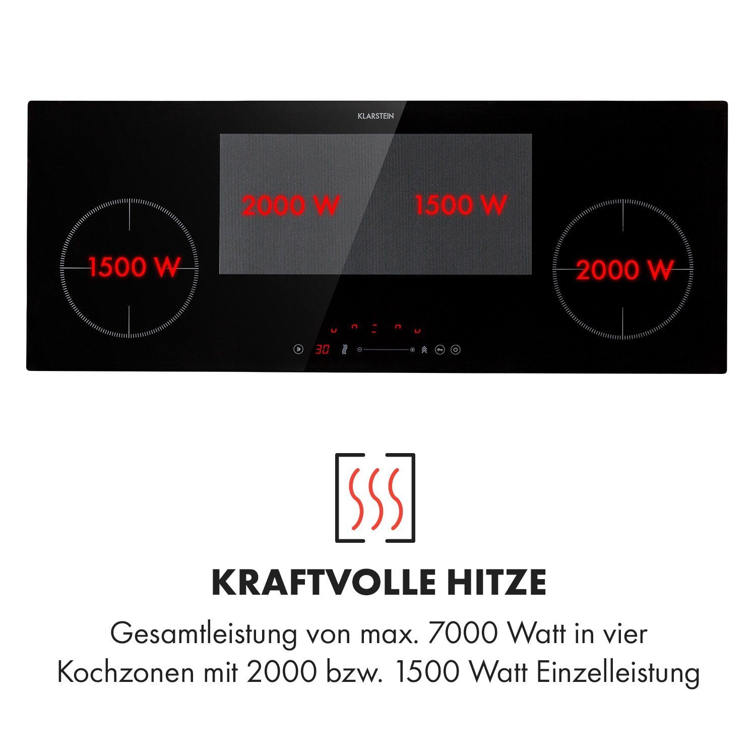 Klarstein Induktions-Kochfeld Delicatessa 90 Slim Einbaukochfeld Induktion 4 Zonen 7000W Autark CP11-Delicatessa-Sli, Einbau Induktionskochfeld 4 Platten Glaskeramik autark Kochfeld