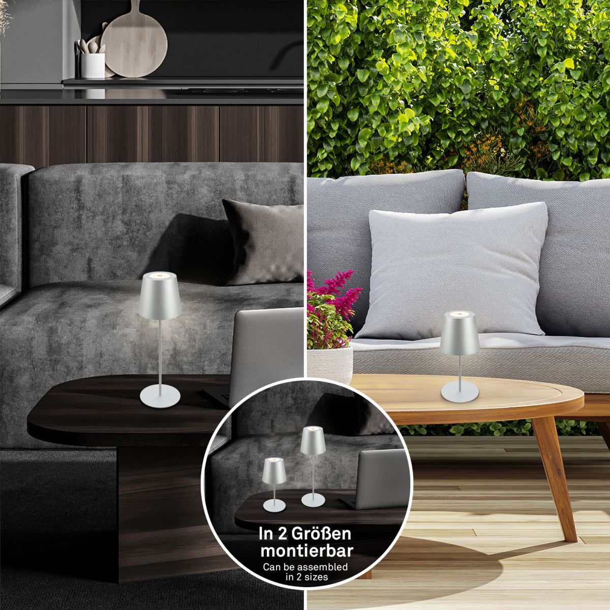HVMM Akku LED Tischlampe Kiki Grau