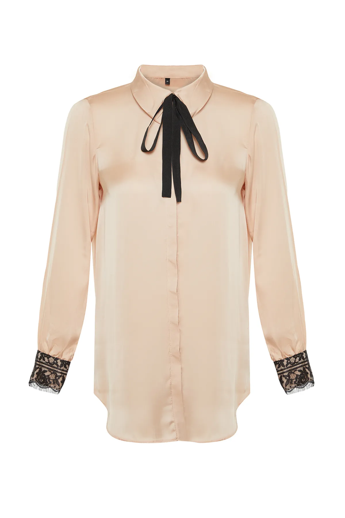 Trendyol Modest  Beiges Hemd aus gewebtem Satin mit Spitzendetail TCTSS24TG00024