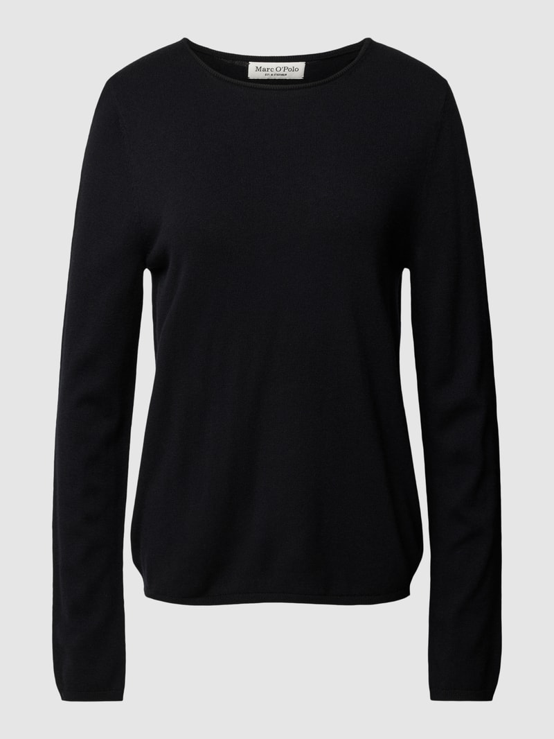 Strickpullover mit geripptem Rundhalsausschnitt in schwarz