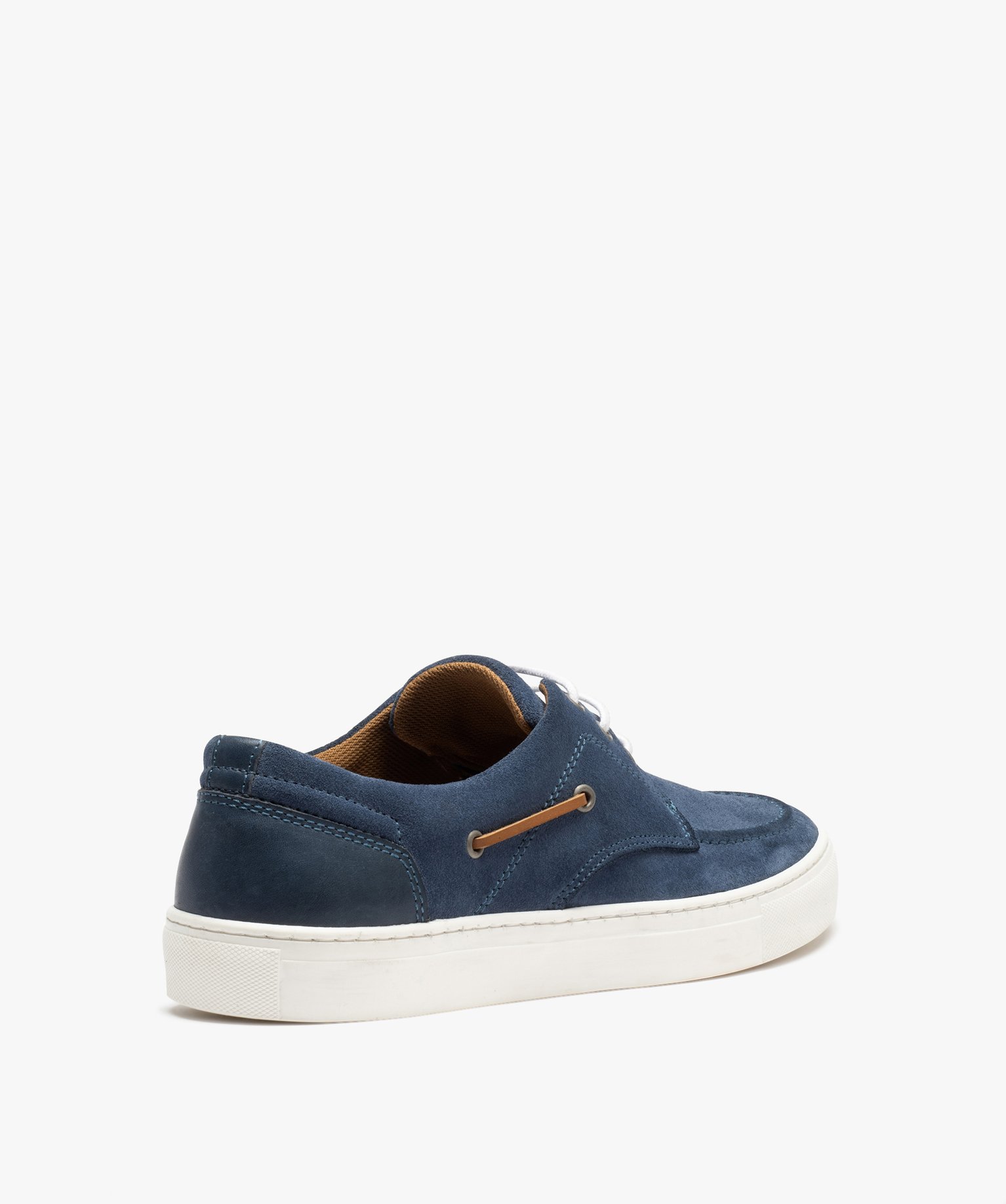 Chaussures bateau homme dessus en cuir uni à semelle contra... bleu | GEMO
