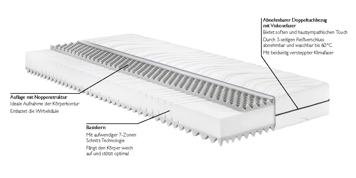 Kaltschaummatratze BT260, Badenia Trendline, 22 cm hoch, orthopädische 7-Zonen Wendematratze, von Stiftung Warentest mit „GUT (2,4)“ bewertet