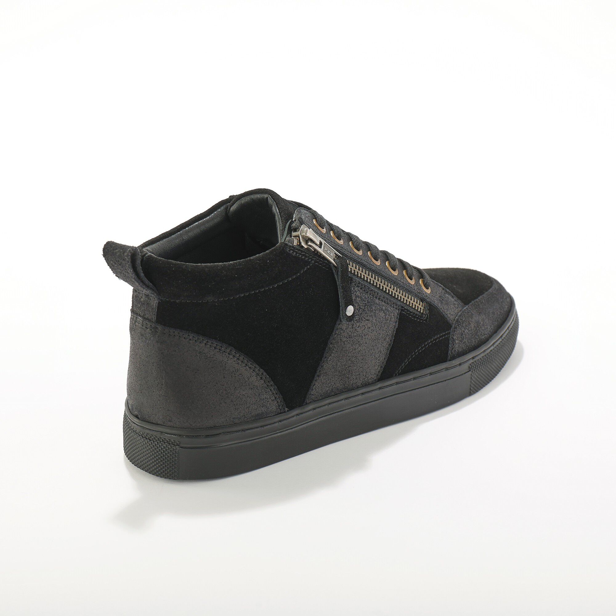 Baskets montantes zippées en cuir et croûte de cuir