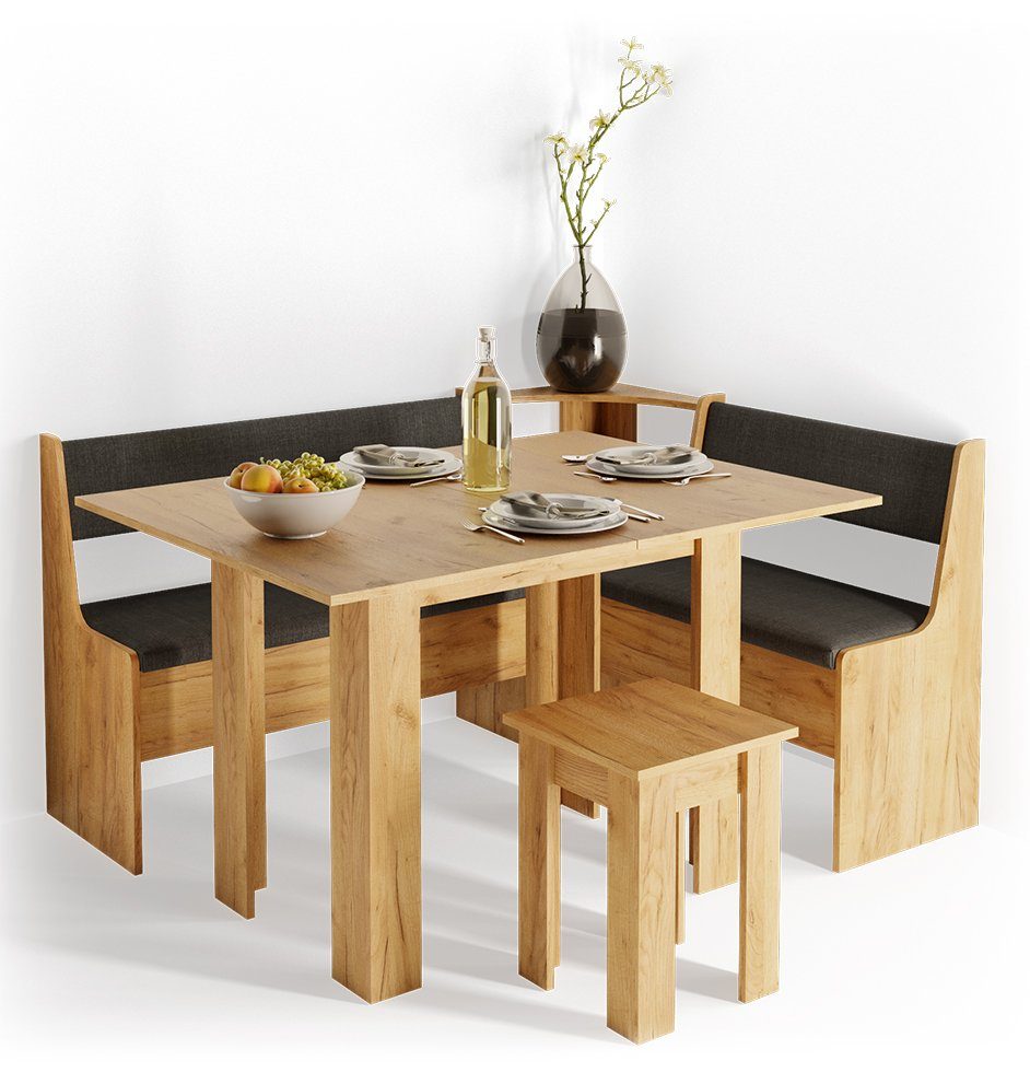 Vicco Sitzgruppe Eckbankgruppe Esszimmergruppe ROMAN Sandeiche Goldkraft, (Set, 5-tlg., 5-er Set), bequeme Polsterung