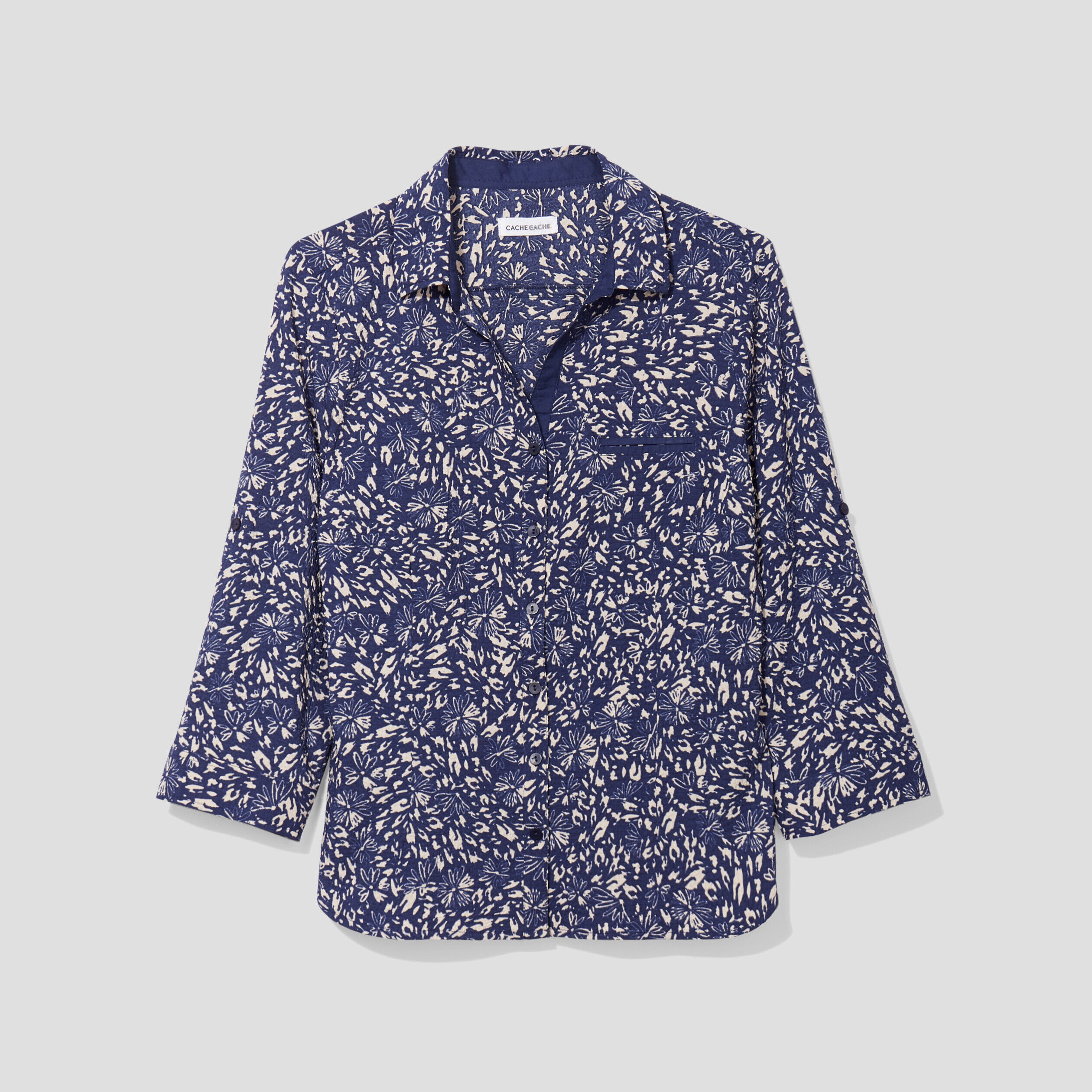 Blouse manches 3/4 bleu marine femme | Cache Cache