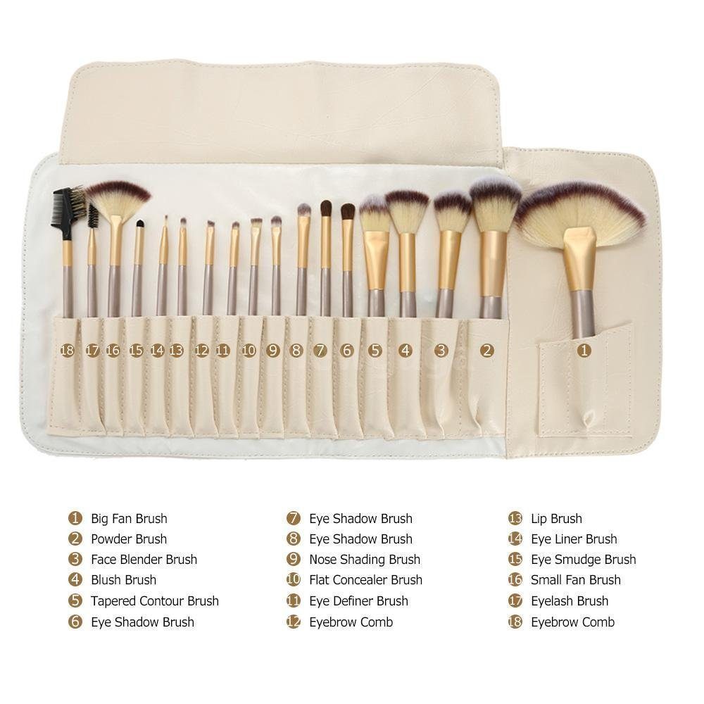 Haiaveng Make-up 18 Schminkpinsel, Schminkpinsel-Set, Kosmetikpinsel-Set, 18-tlg., 18 Funktionen