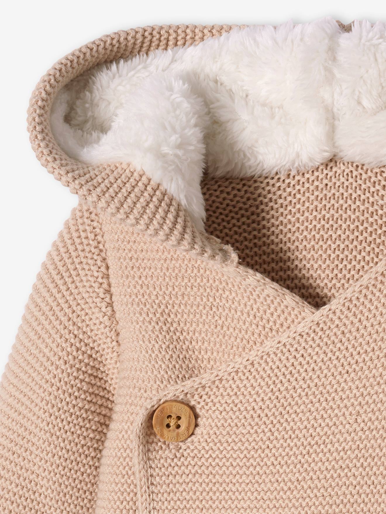 Cardigan avec capuche doublée fausse fourrure bébé rose pale
