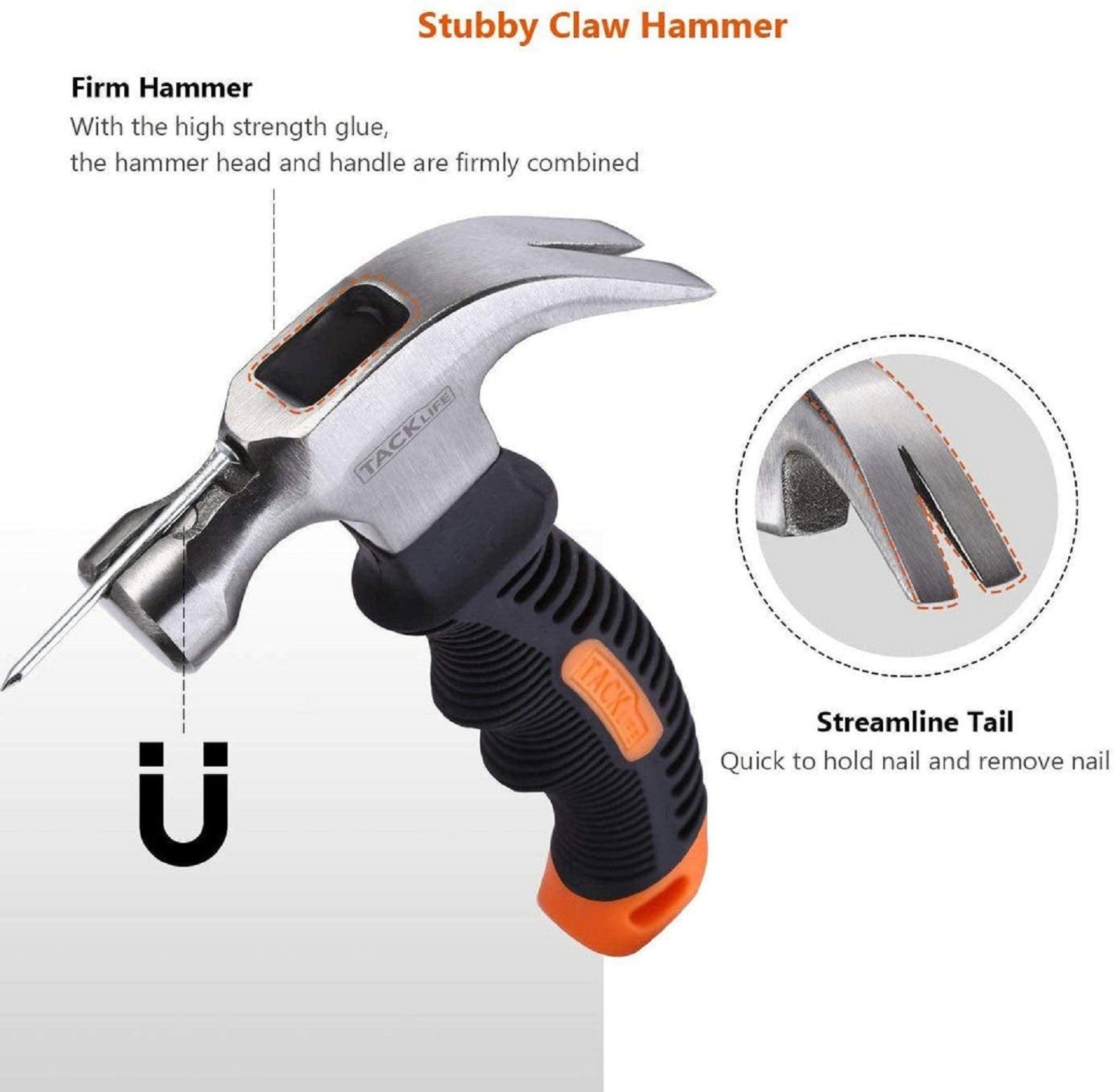 TACKLIFE Abbruchhammer, 8Oz Mini Hammer Nails Tool mit magnetisch Nagelstarter