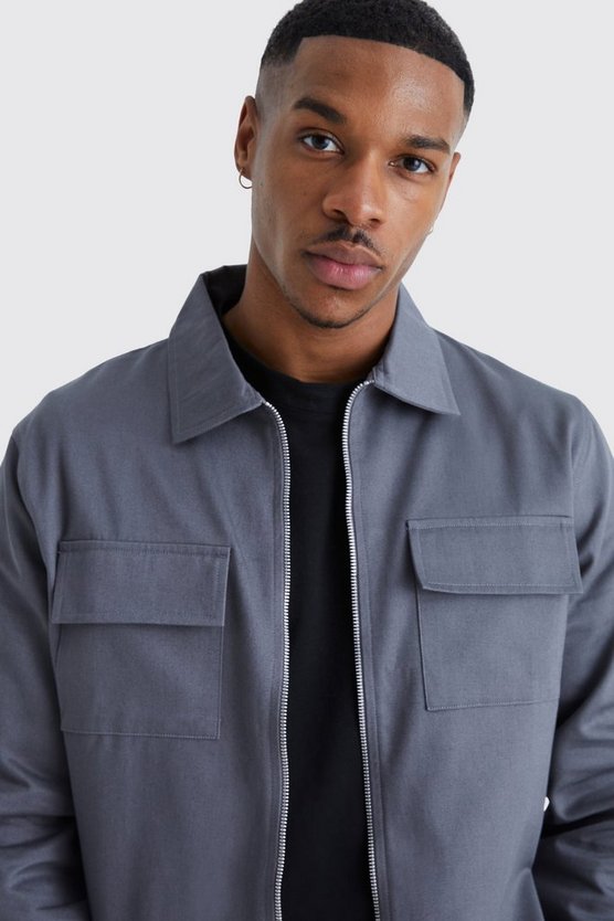 Langärmliges Twill Overshirt mit Reißverschluss
