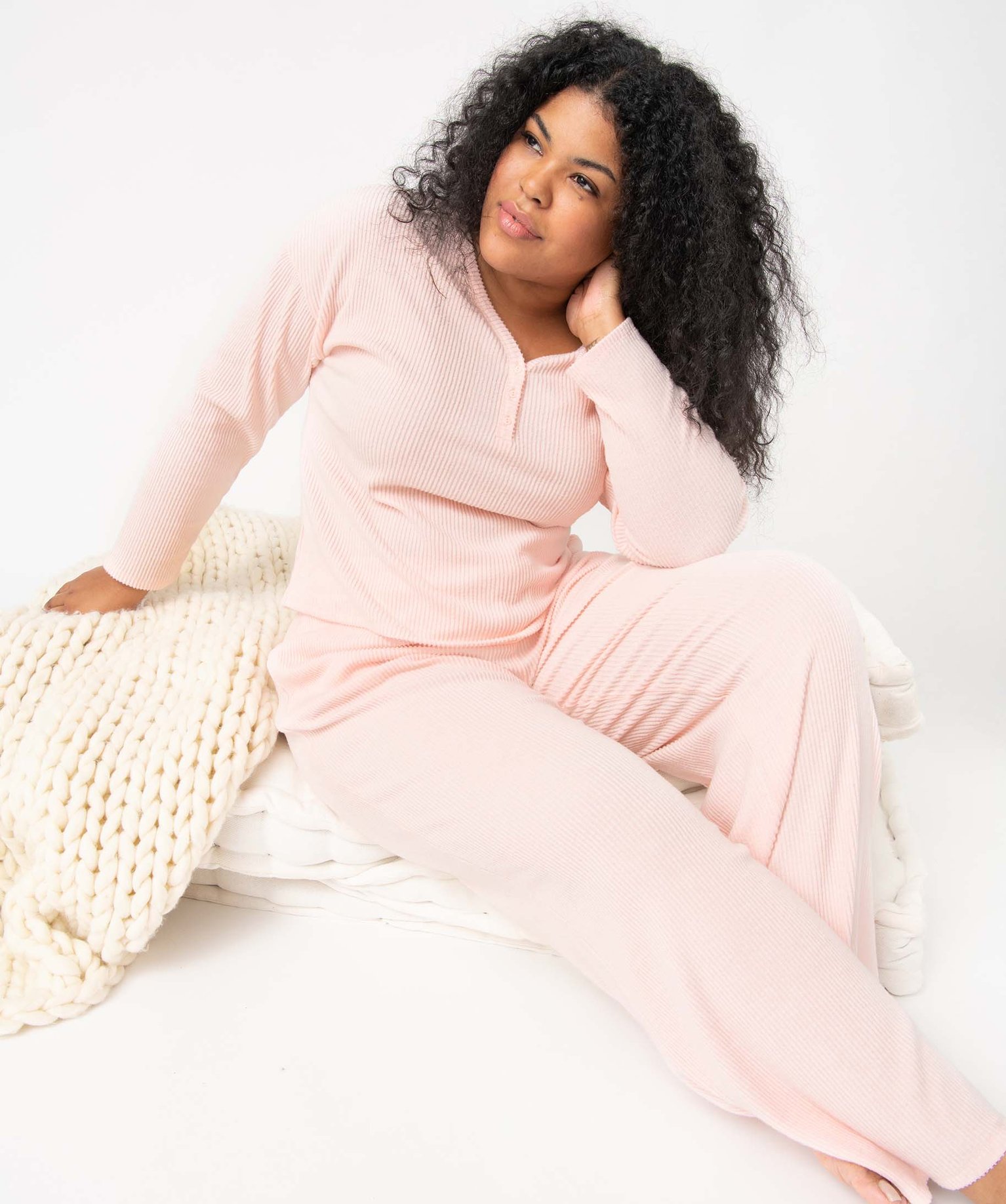 Pantalon d’intérieur femme grande taille en maille ctelée rose | GEMO