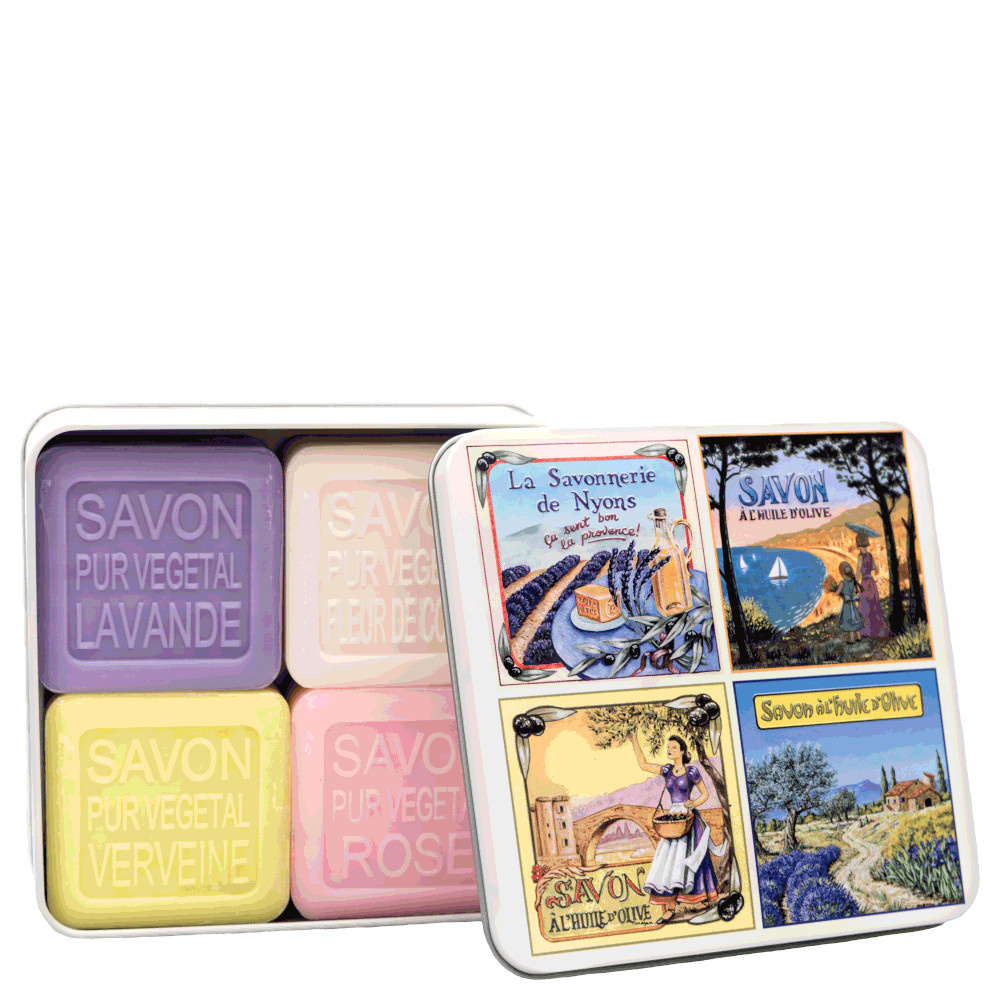 La savonnerie de nyons Coffret de 4 Savons (Lavande, Verveine,Fleur de Coton, Rose) Vue de Provence Savon