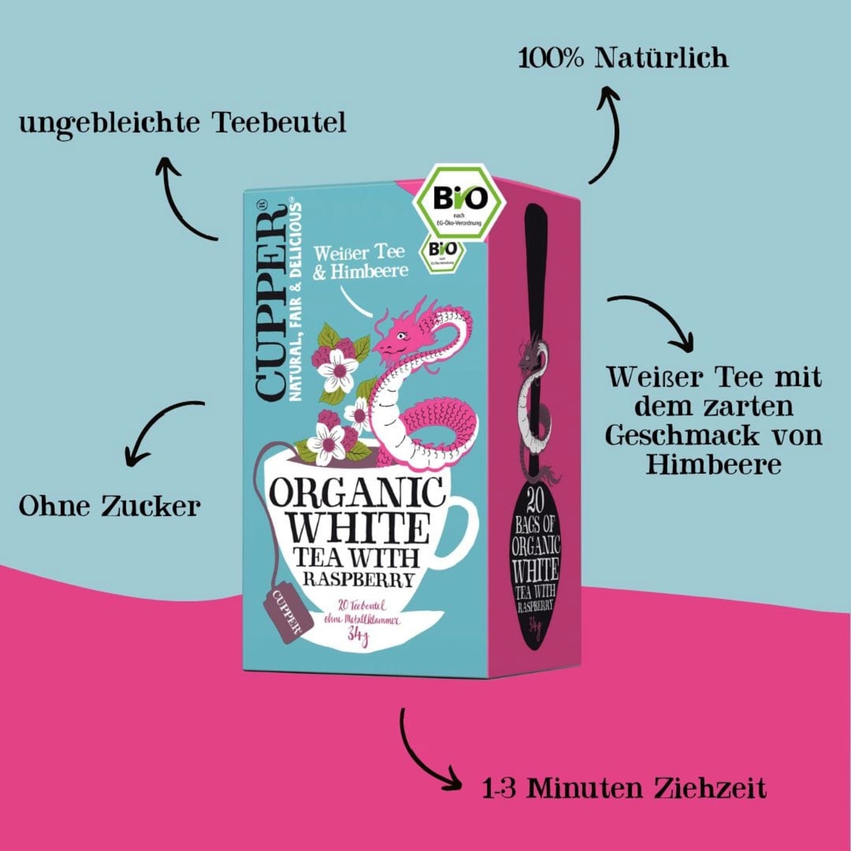 Weißer Tee mit Himbeere (20 Beutel), 34 g