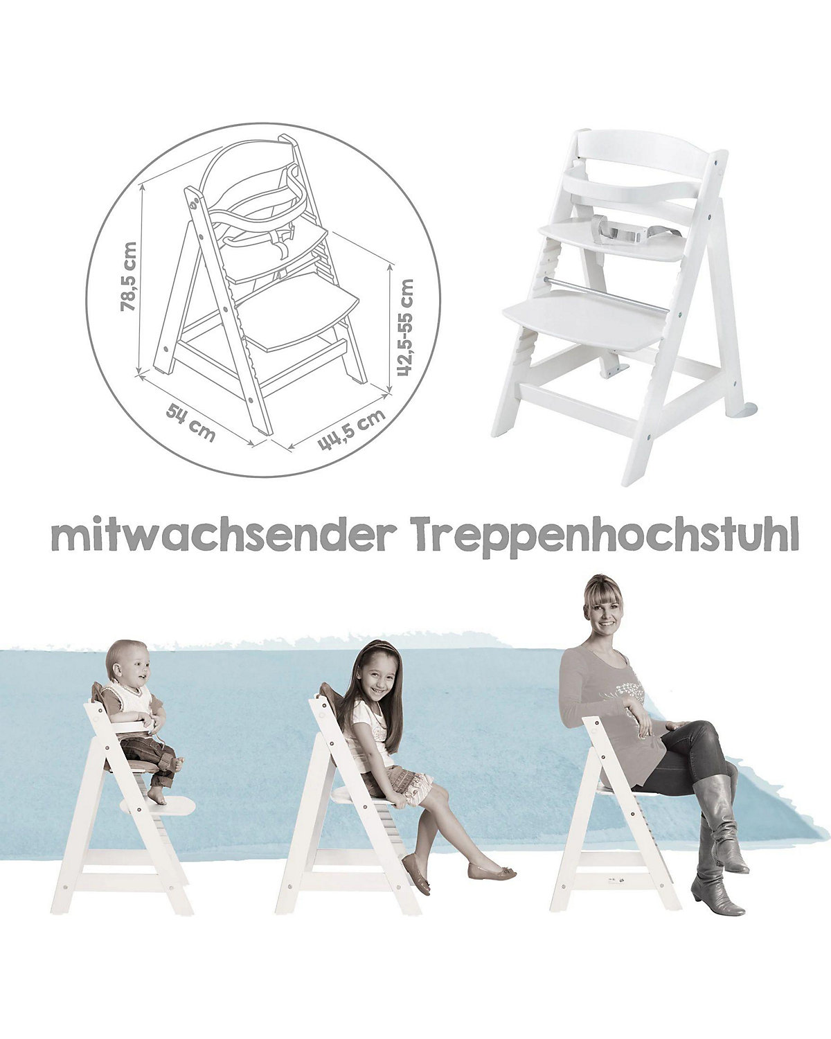 Treppenhochstuhl 'Born Up' Set 2in1, 'roba Style grau', Hochstuhl mit Liegefunktion, ab Geburt