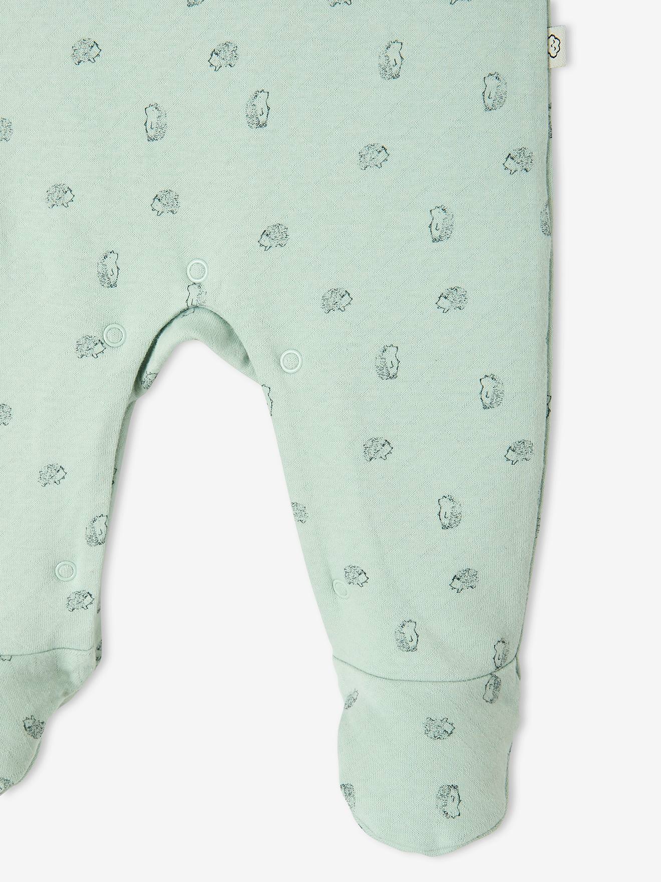 Ensemble naissance combinaison + body + doudou en coton bio vert amande
