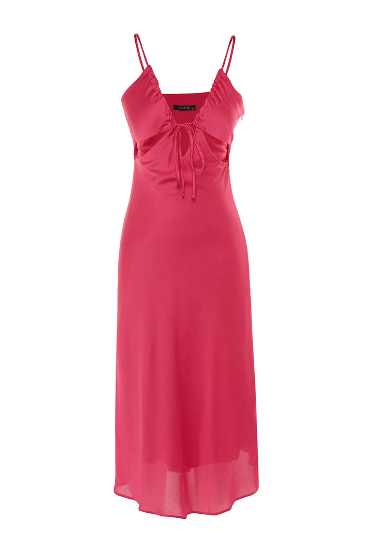 Trendyol Collection  Fuchsia gefüttertes, gewebtes, ausgeschnittenes, elegantes Satin-Abendkleid mit Fensterausschnitt und Ausschnitt TPRSS23EL00102