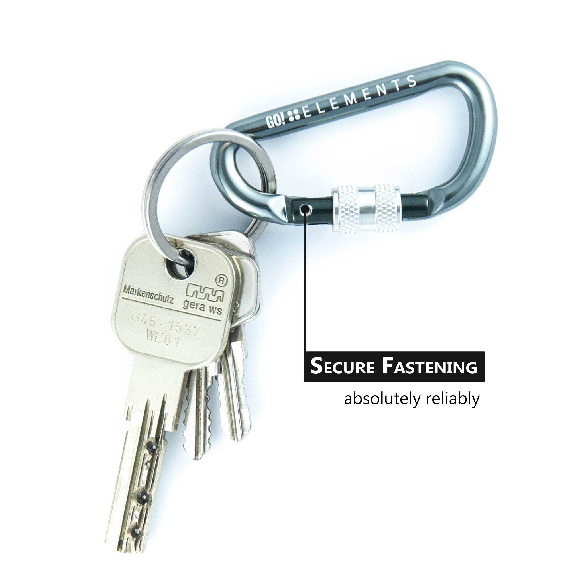 GO!elements Karabiner Micro 6, (2Stück), Schlüsselanhänger Mini Karabinerhaken klein mit Schraubverschluss