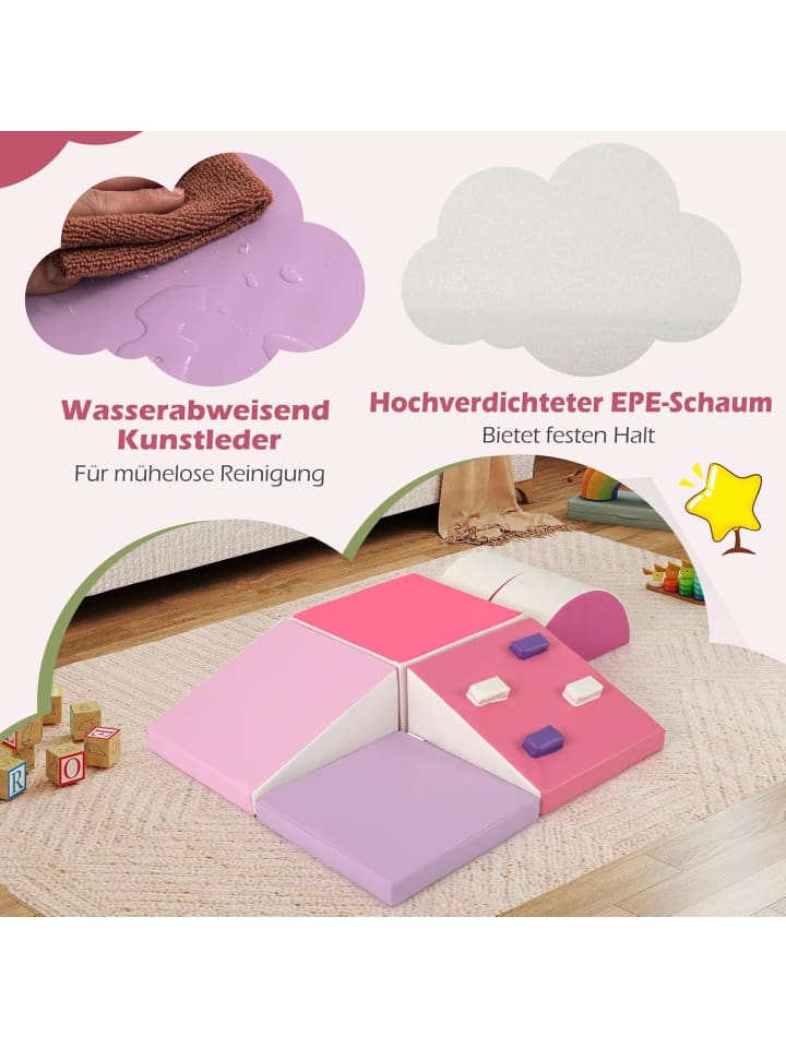 COSTWAY 6 tlg. Softbausteine Kinder mit Kletterfelsen in Rosa günstig kaufen onesize