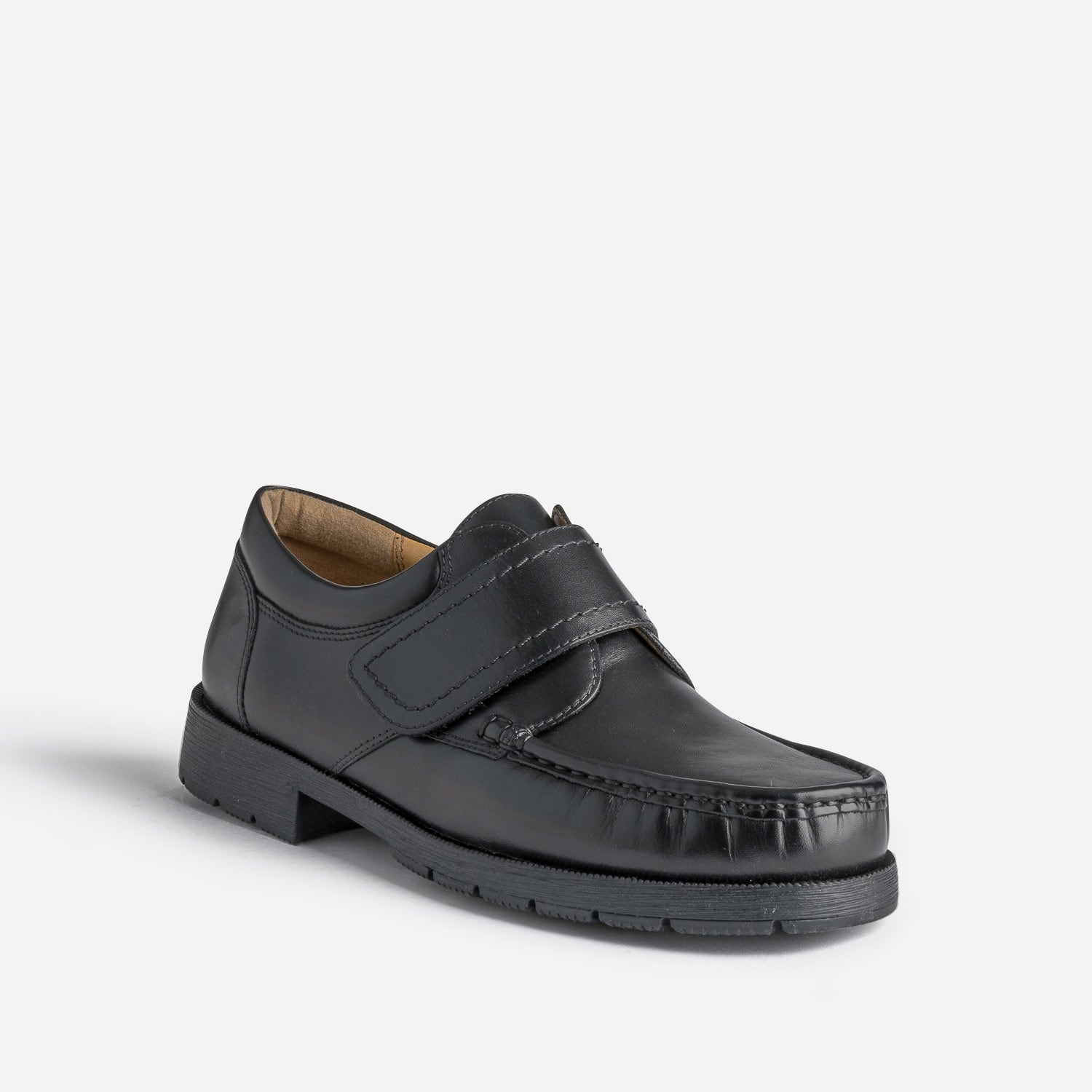 Mocassin noir en cuir à scratch