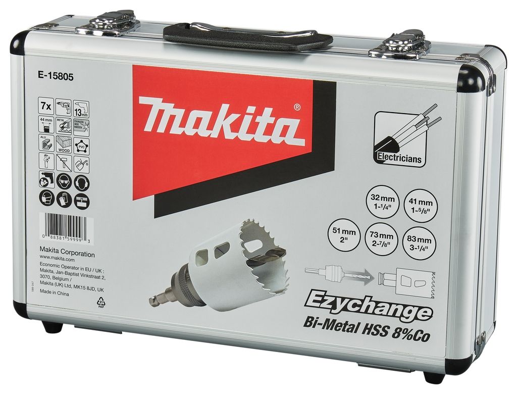 Makita Accessories E-15805 Hullsagsett 7 deler 35, 41, 51, 73, 83 mm tre/metall Ezychange i koffert