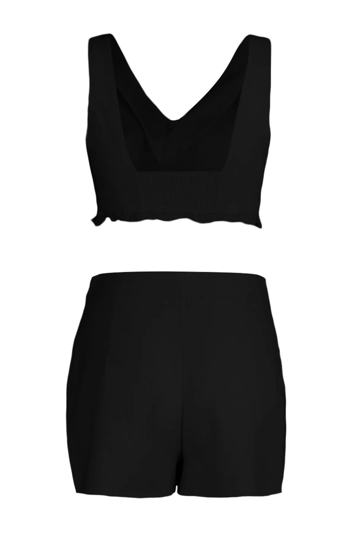 Trendyol Collection  Schwarzes gewebtes Blusen-Shorts-Set mit Quasten TBESS22AU0141