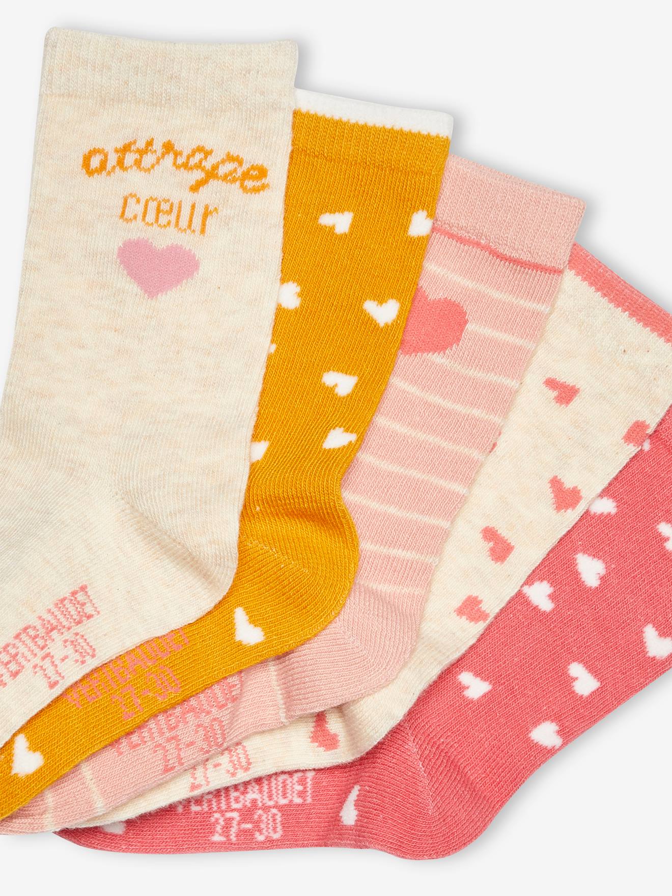 Lot de 5 paires de chaussettes coeurs fille BASICS lot bois de rose imprimé