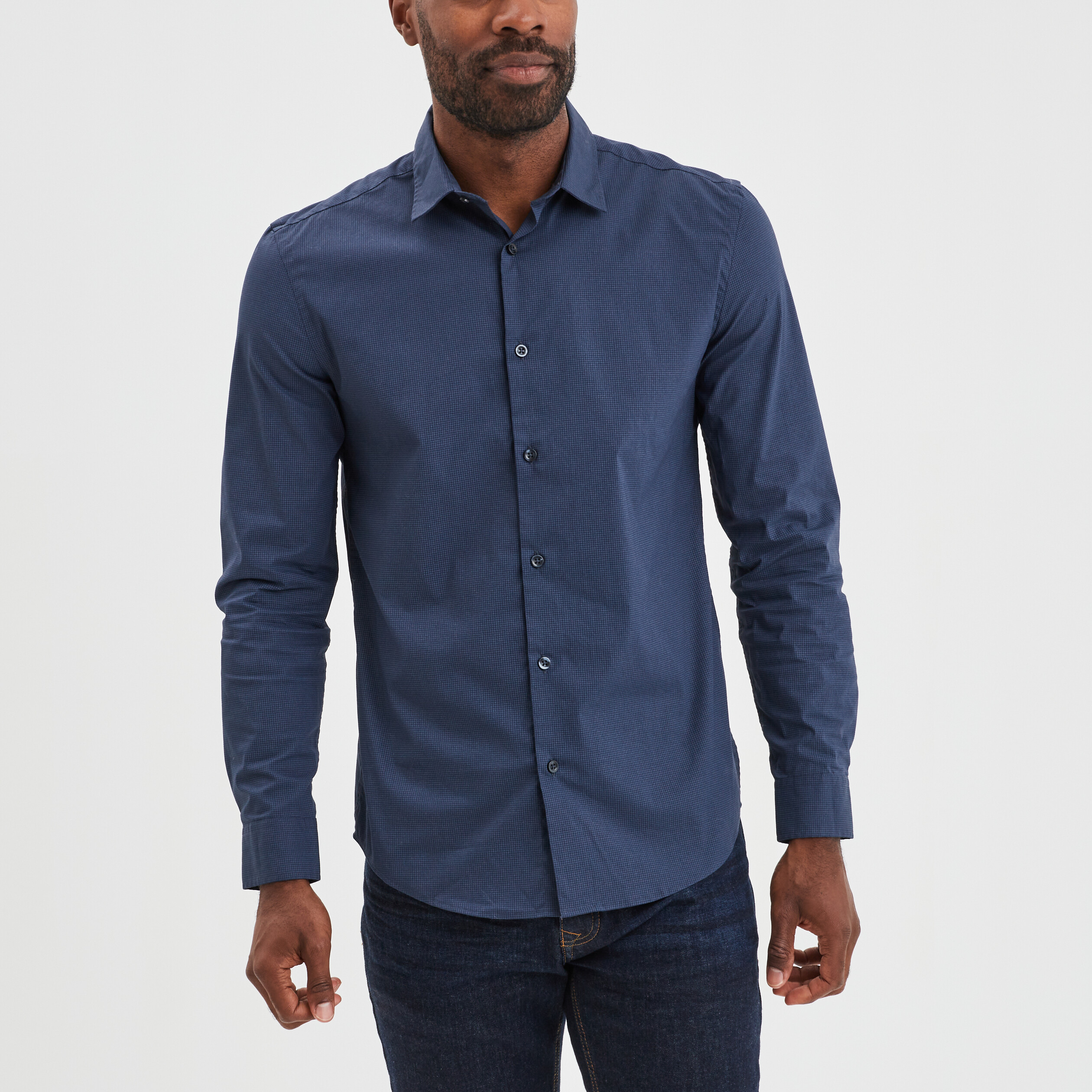 Chemise ajustée col français bleu marine homme | La Halle