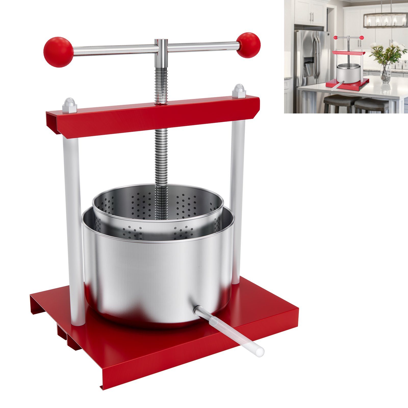 AUFUN Obstpresse Edelstahl Obstpresse Fruchtpresse Weinpresse Traubenpresse 3L/5L, Manuell Saftpresse Entsafter Obstmühle Obst Wein Presse