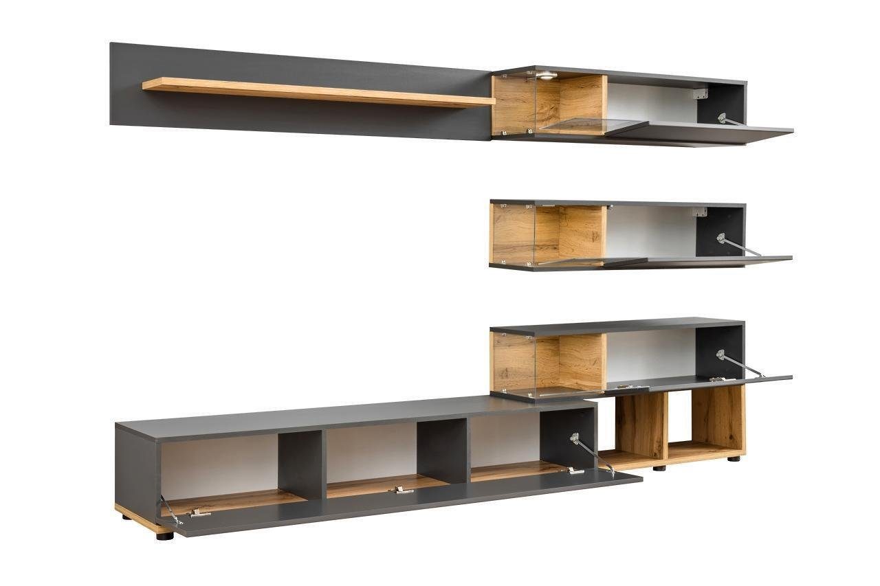 JVmoebel Wohnzimmer-Set Luxus Wandregal Regal TV-Ständer Modern Holz Designer, (6-St., TV-Ständer/3x Wandregale/Wandregal/Regal), Made in Europa