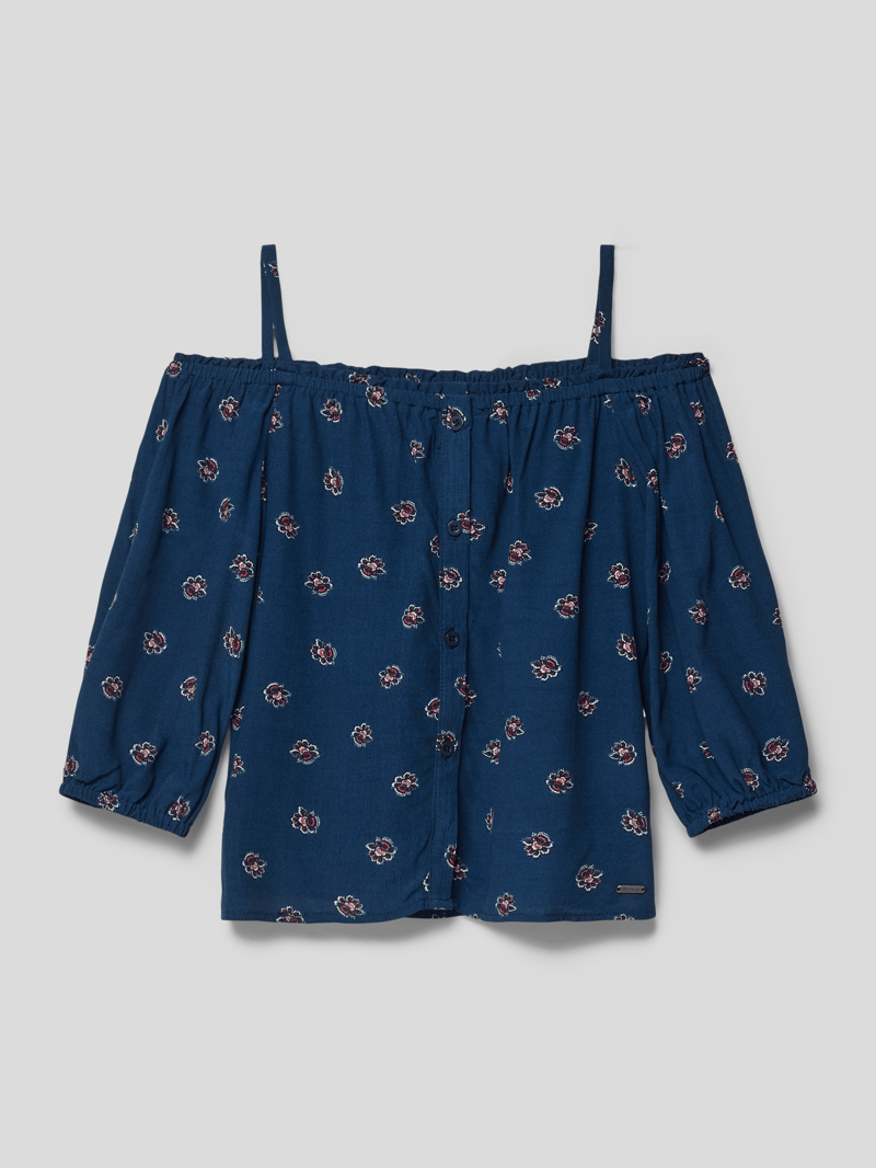 Off-Shoulder-Bluse mit Allover-Muster Modell 'SIARA' in marineblau