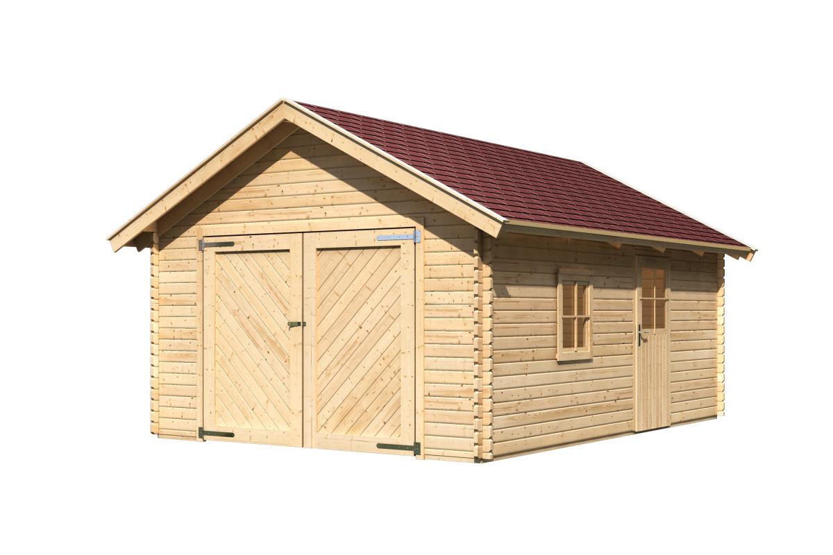 Woodfeeling Blockhausgarage 40 mm mit Tor inkl. Schindeln
