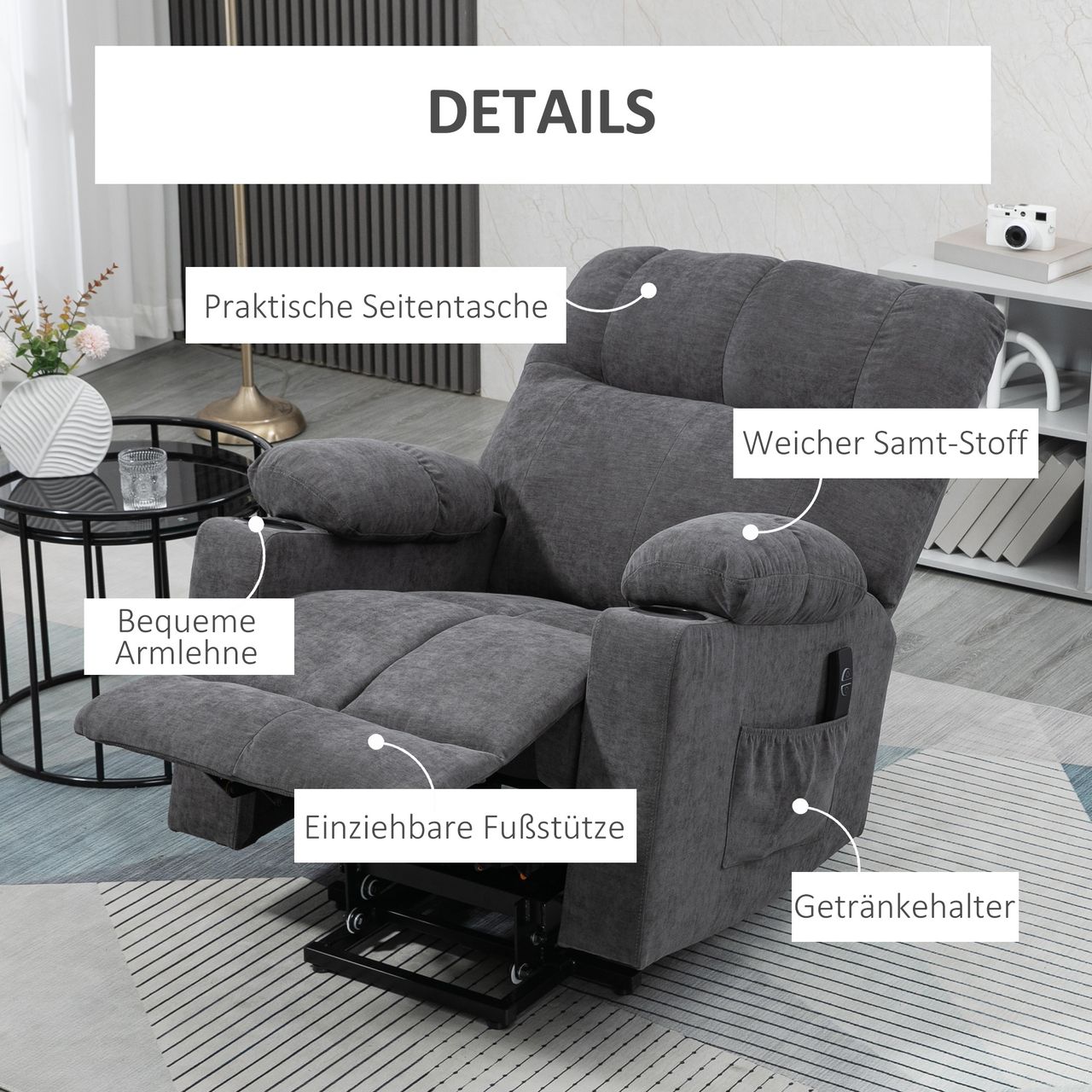 HOMCOM Sessel mit Aufstehhilfe Elektrischer Relaxsessel mit Massagefunktion