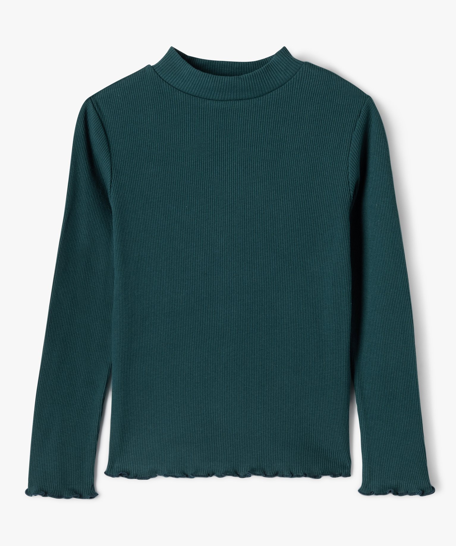 Tee-shirt à manches longues en maille ctelée fille vert | GEMO