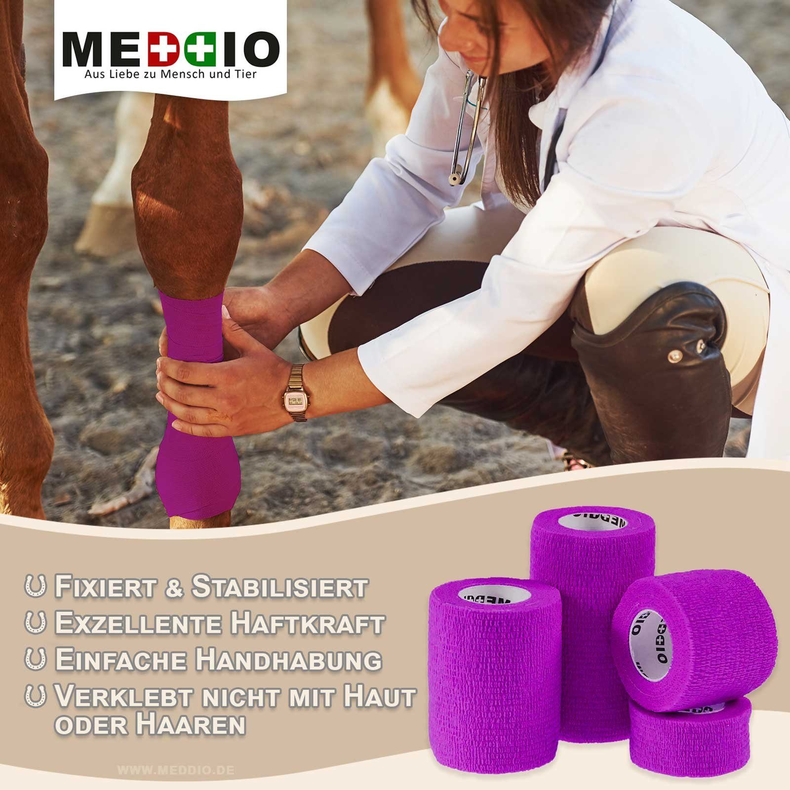 meDDio Pferdebandage 1 Haftbandage Selbsthaftende Bandage / Fixierbinde 7,5cm x 4,5m purple