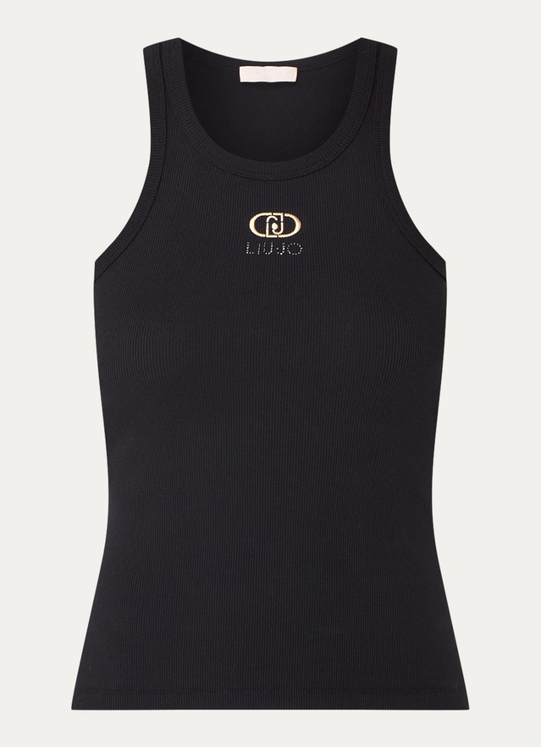 Tricou fără mâneci cu nervuri și logo brodat de la Liu Jo