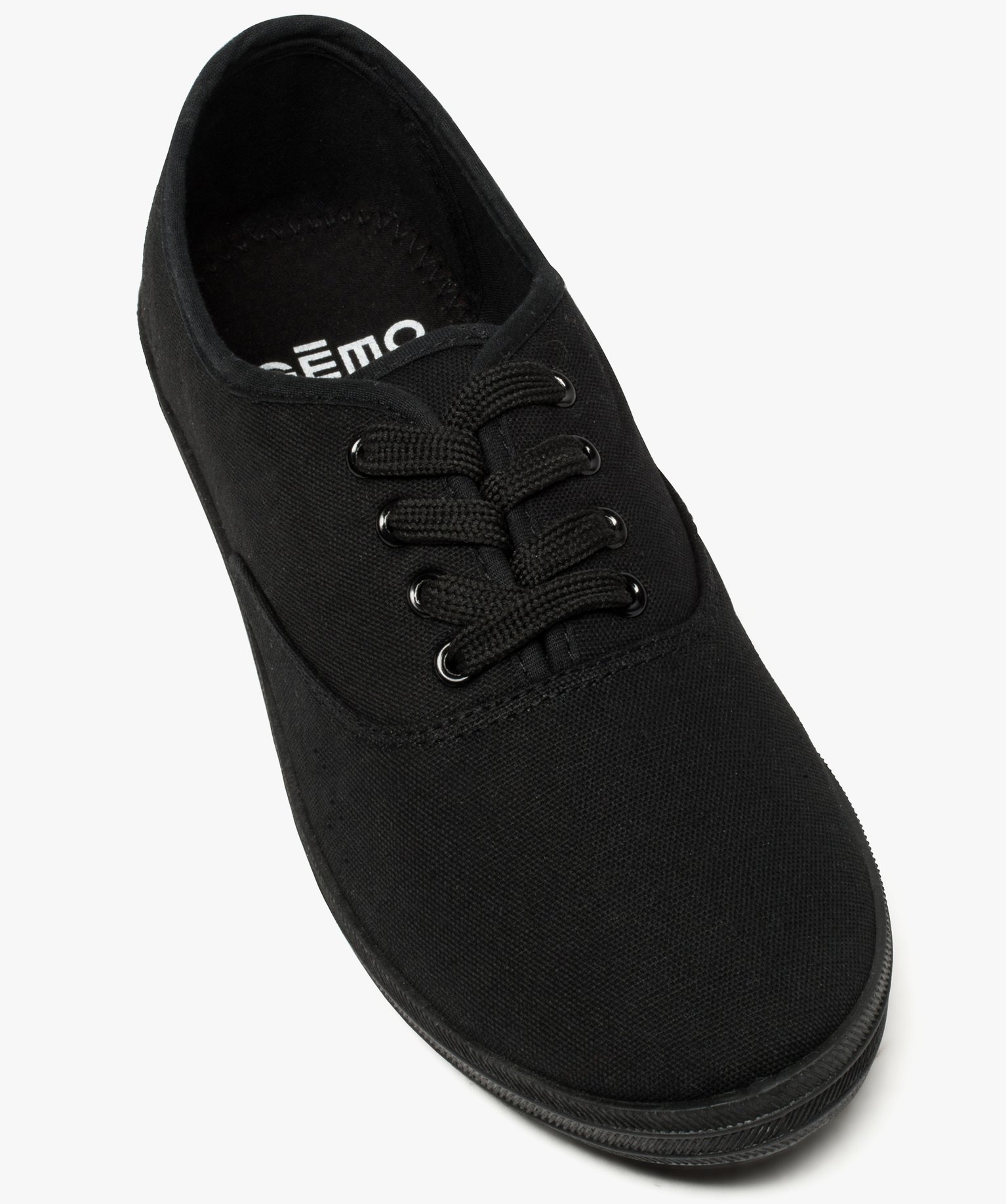 Baskets femme en toile à semelle fine et fermeture lacets noir | GEMO