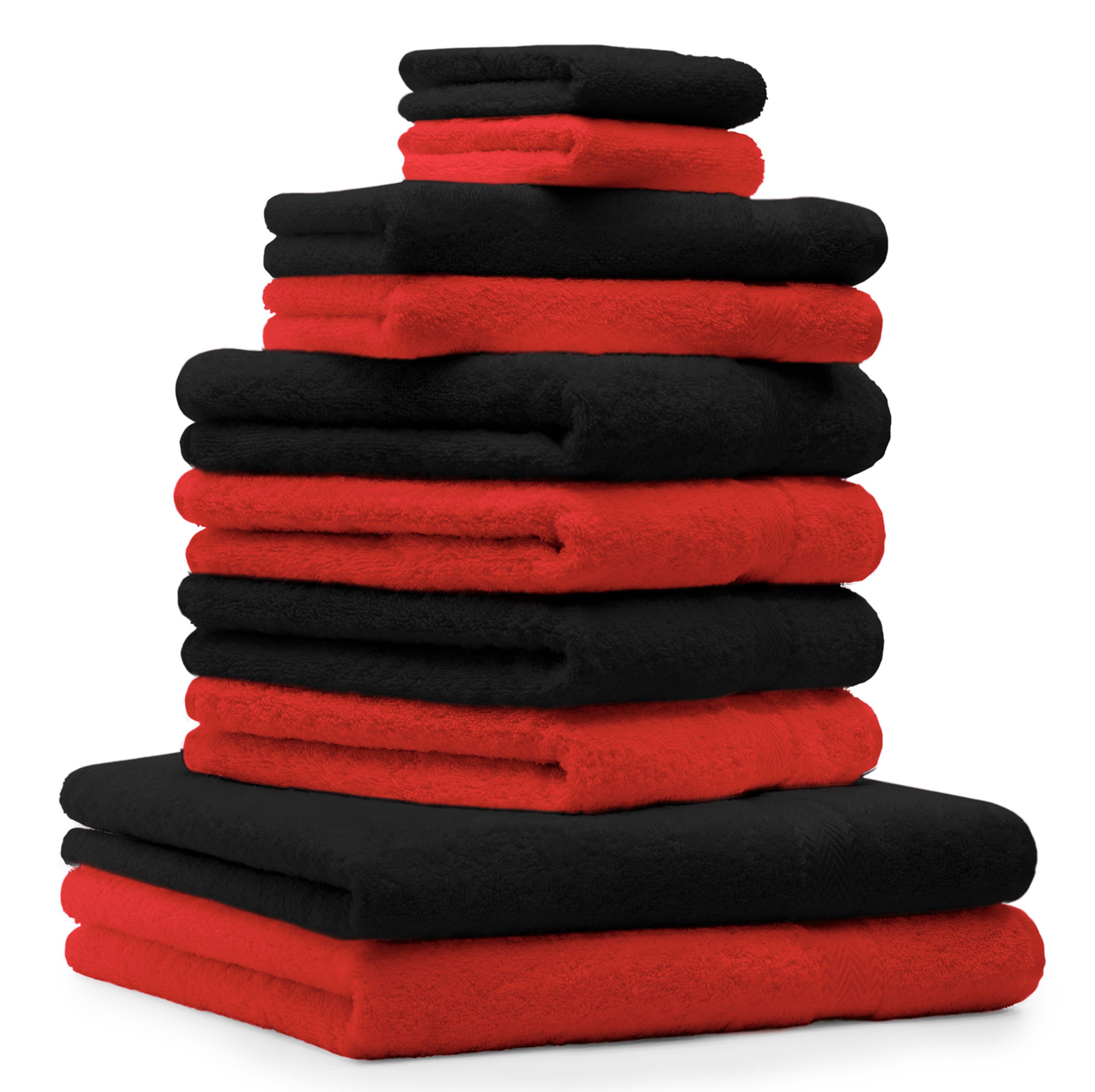 Betz Handtuch Set 10-TLG. Handtuch-Set Classic Farbe rot und schwarz, 100% Baumwolle