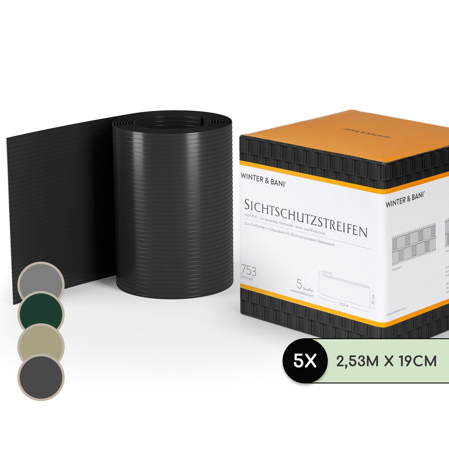 blumfeldt Balkonsichtschutz Sichtschutzstreifen Zaunblenden PVC-Hartplastik 2,53 x 0,19 m